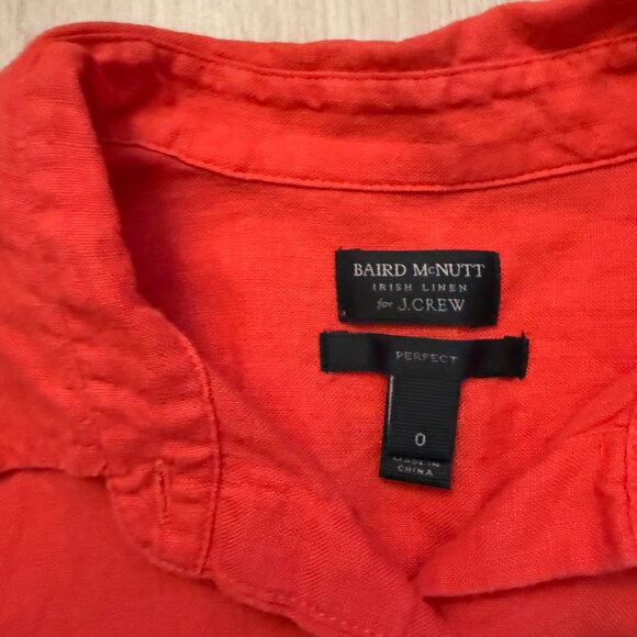 J.Crew X Baird McNutt Perfect Shirt Irish Linen Womens Red Button-Up Size 0 - Picture 2 of 7